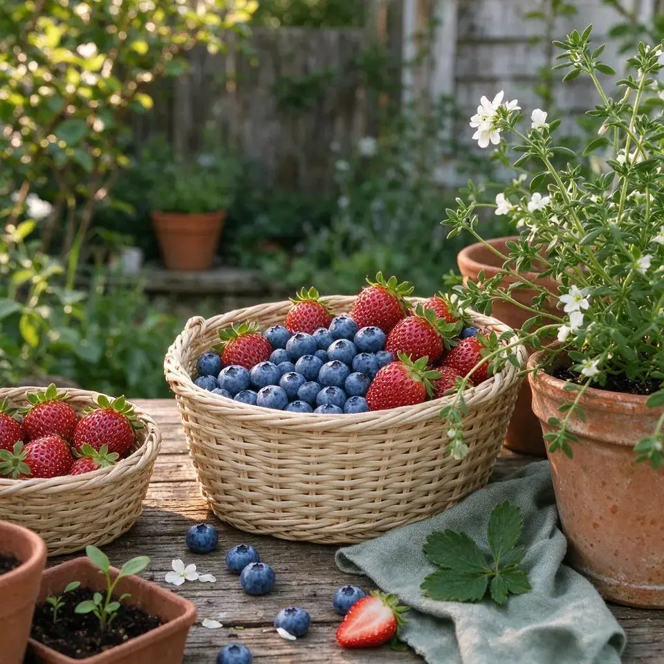 Basket of fresh blueberries and strawberries