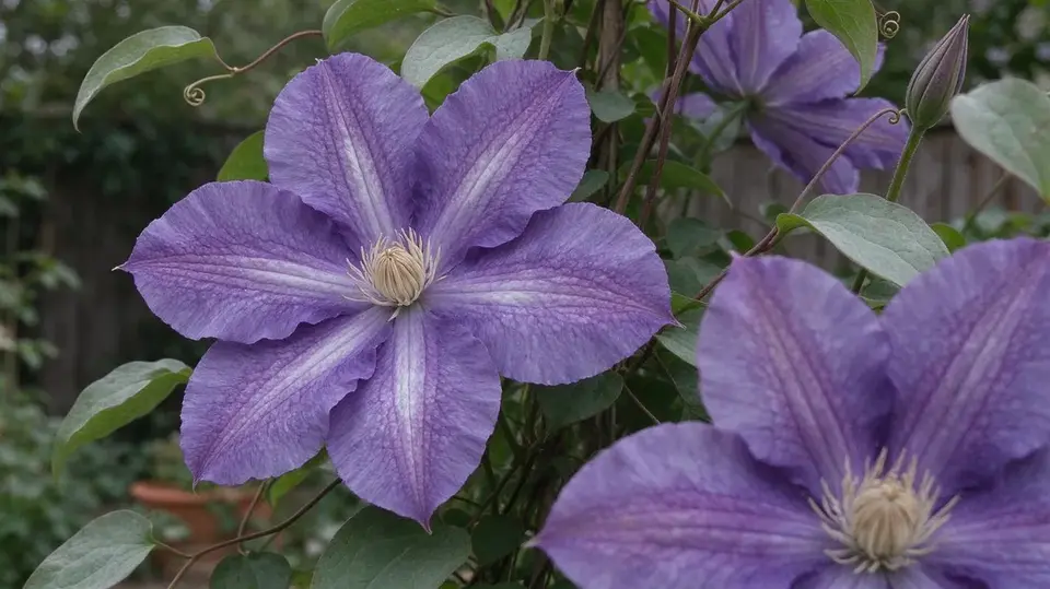 Large purple clematis flowers