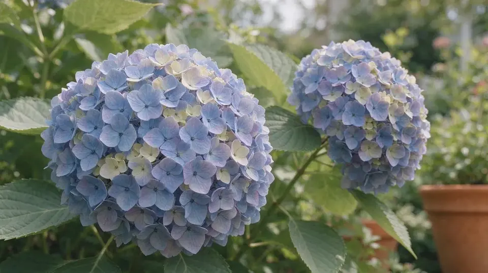 Blue bigleaf hydrangea flowers