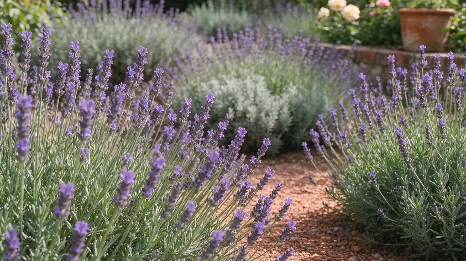 Rows of blooming English lavender