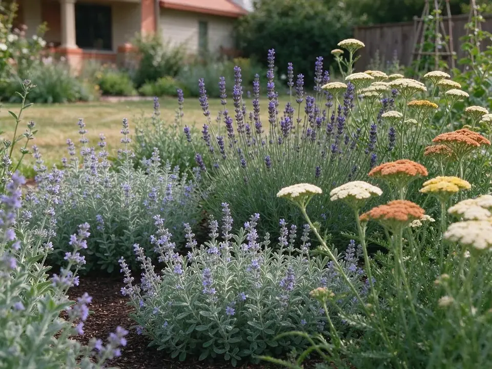 Catmint, lavender and yarrow in a deer-resistant bed